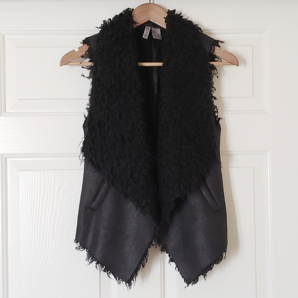 H&M Divided black metallic shearling vest US2 XS